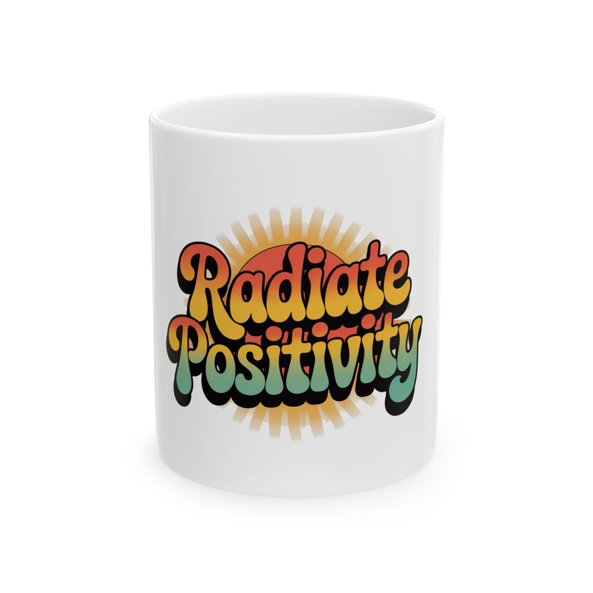 White Radiate Positivity Ceramic Coffee Mug,  11oz & 15oz