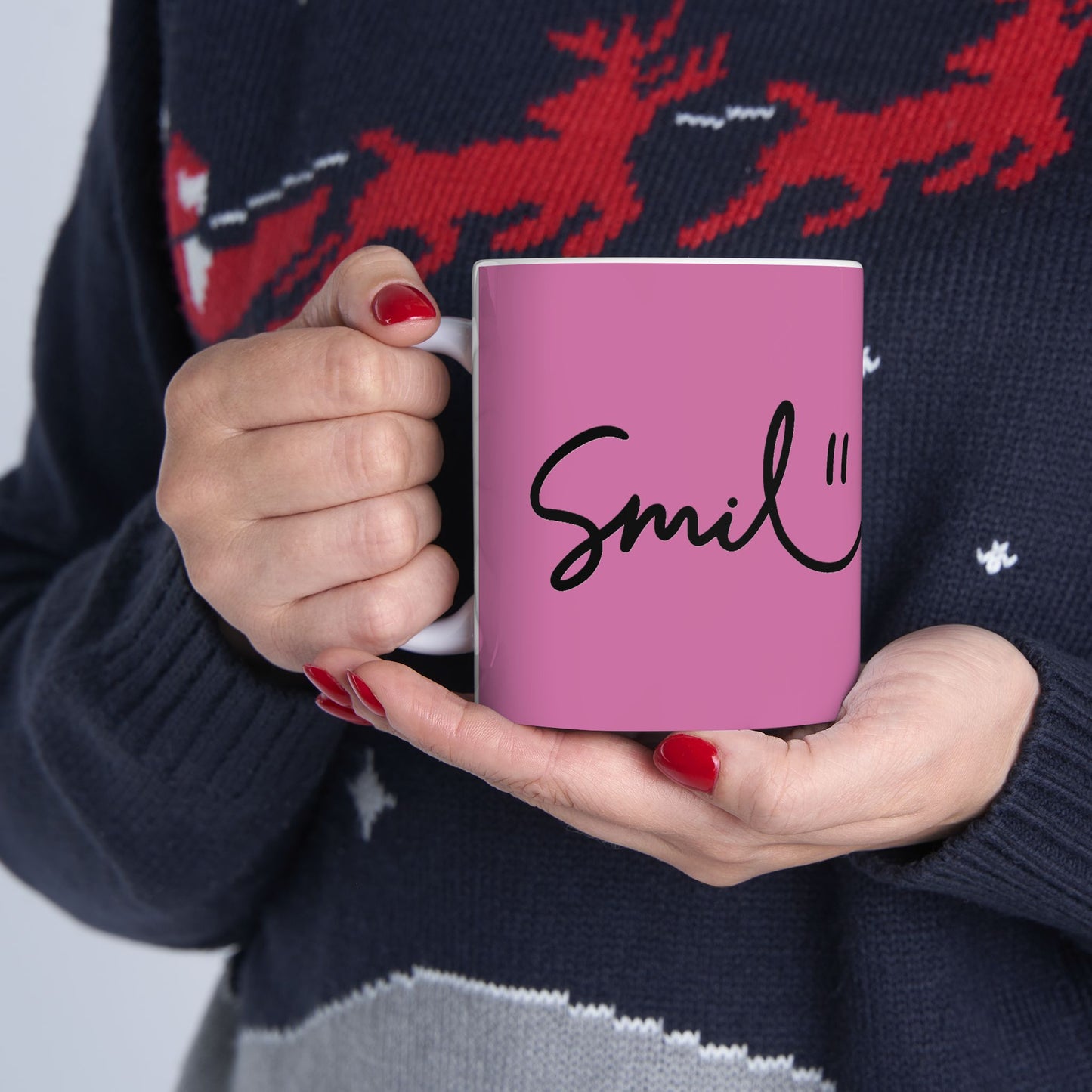 Light Pink/Black Smile Ceramic Coffee Mug - 11oz & 15oz