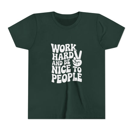 Youth Tee – "Work Hard and Be Nice to People" Retro Peace Sign Kids T‑Shirt