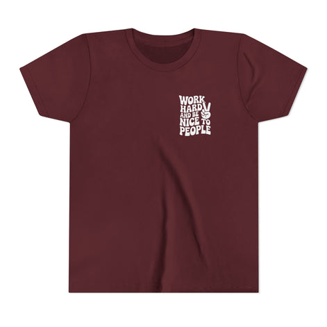 Youth Tee – "Work Hard and Be Nice to People" Retro Peace Sign Kids T‑Shirt