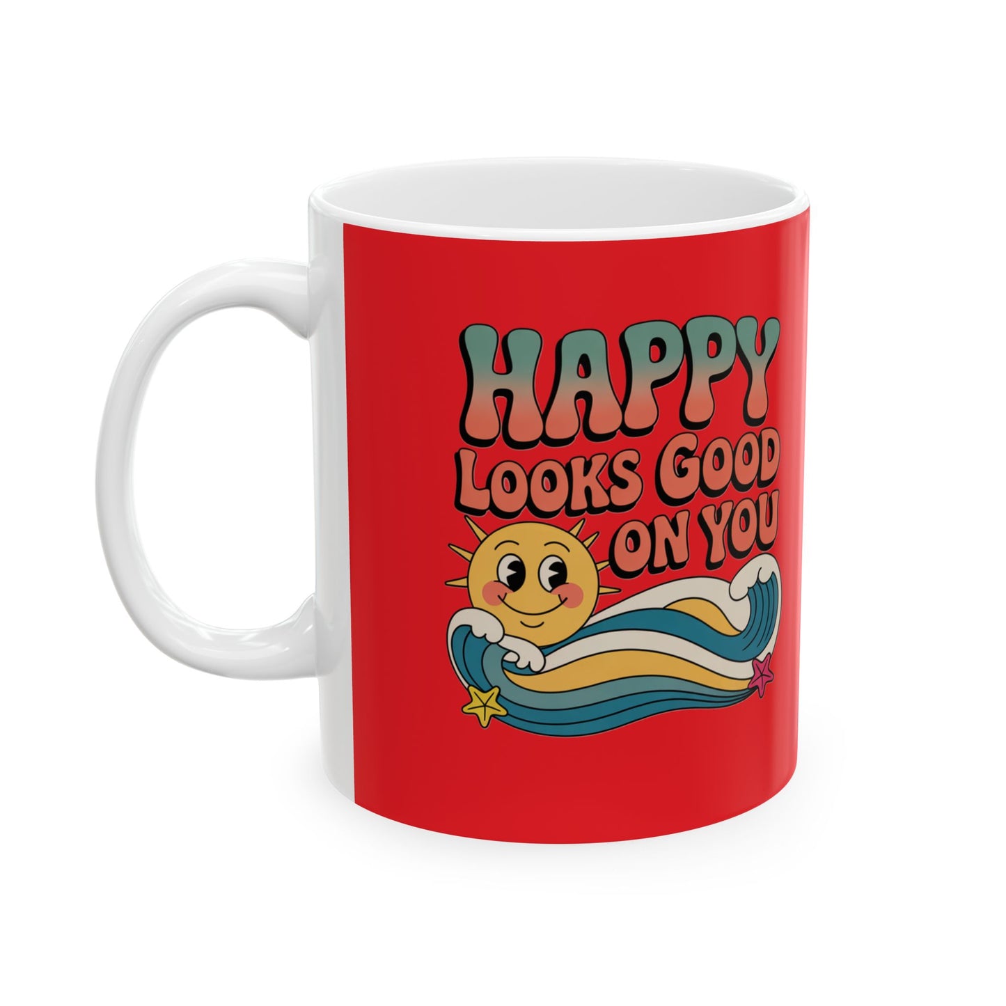 Retro 'Happy Looks Good on You' Ceramic Mug – 11oz & 15oz