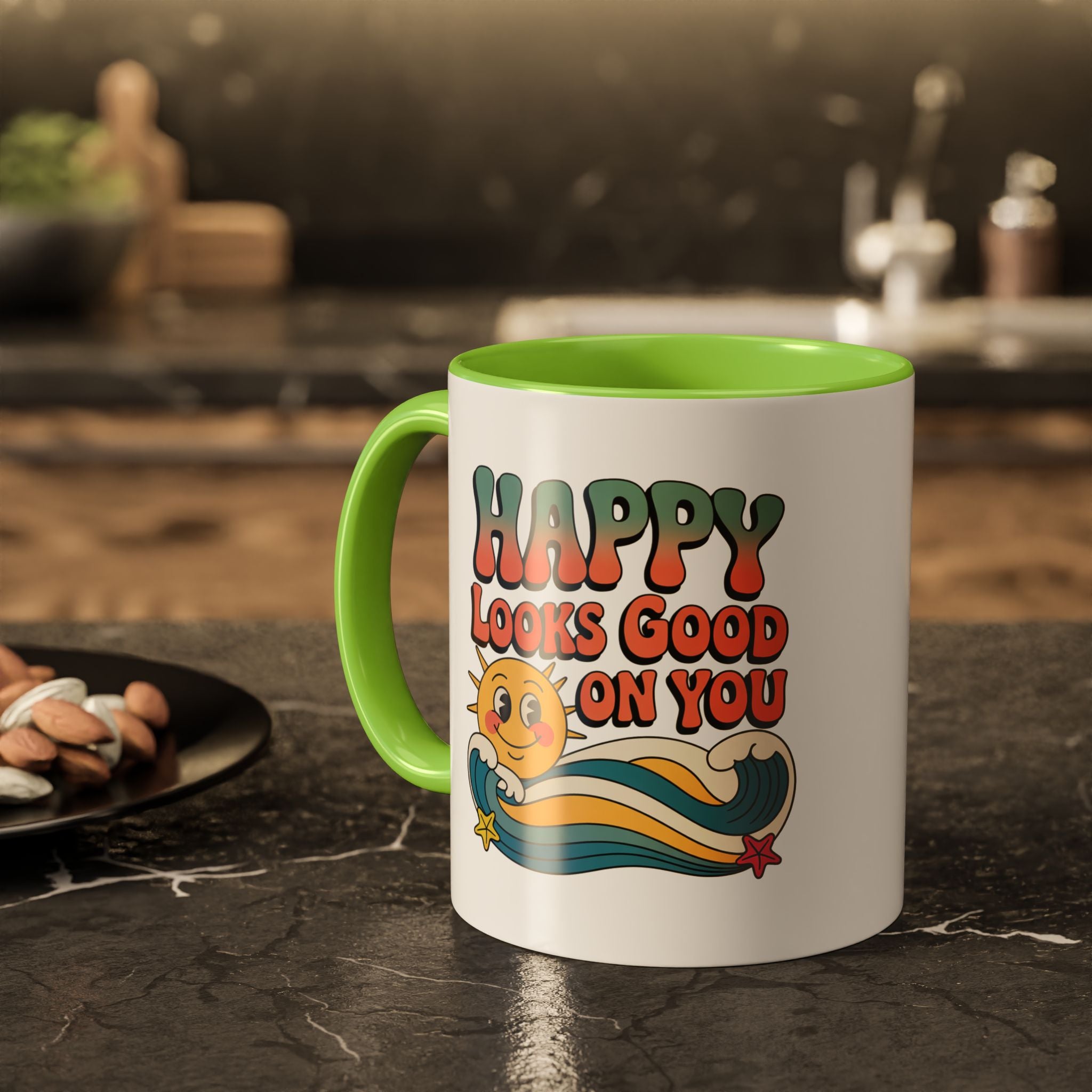 Retro 'Happy Looks Good on You' Colorful Ceramic Mug (11oz & 15oz)