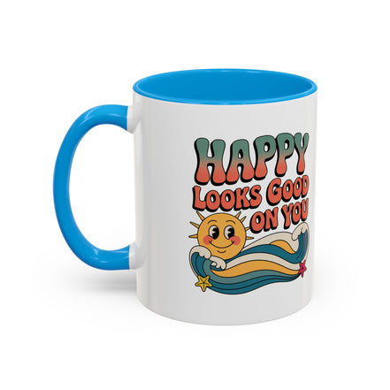 Retro 'Happy Looks Good on You' Colorful Ceramic Mug (11oz & 15oz)