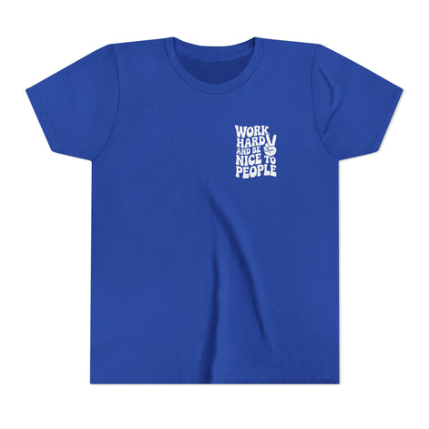 Youth Tee – "Work Hard and Be Nice to People" Retro Peace Sign Kids T‑Shirt