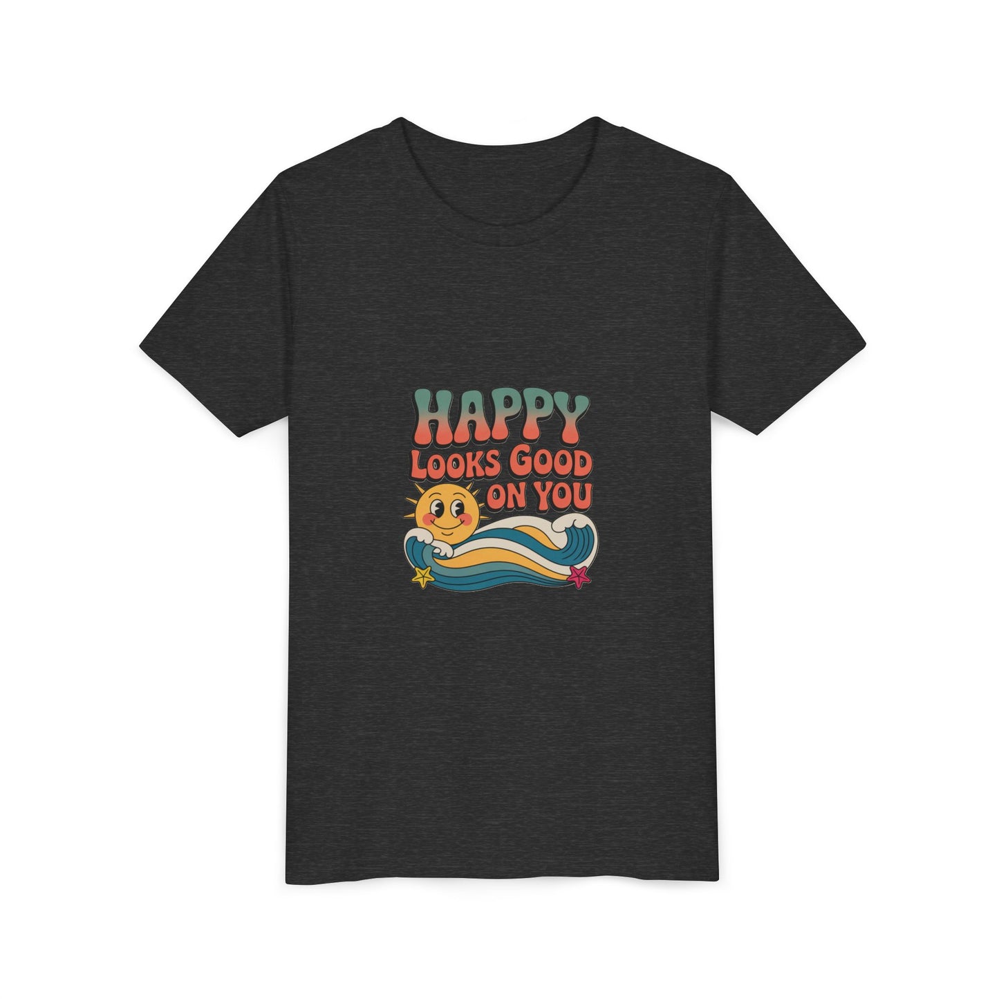 Youth Tee — "Happy Looks Good On You" Retro Sunshine Kids Shirt