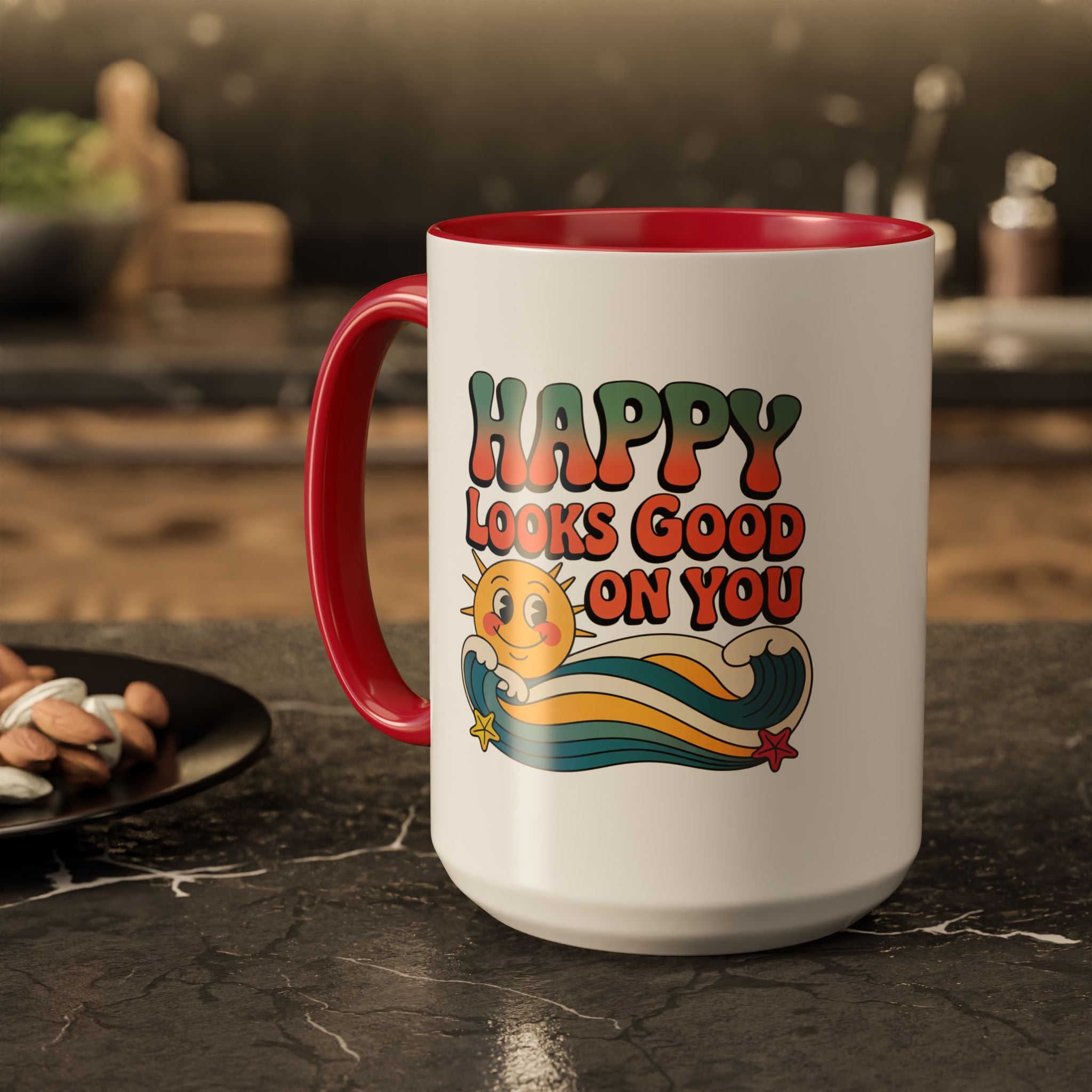 Retro 'Happy Looks Good on You' Colorful Ceramic Mug (11oz & 15oz)