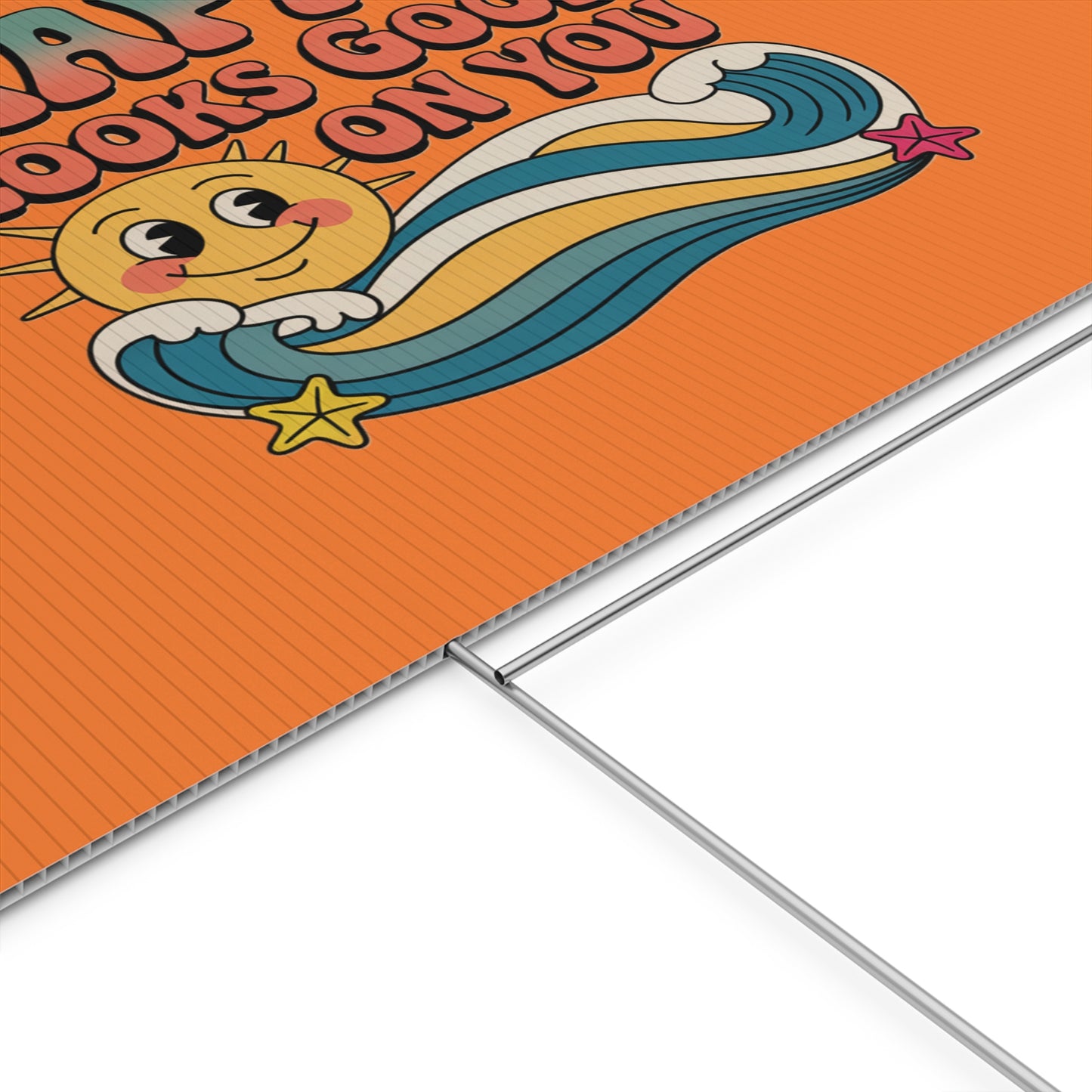 "Happy Looks Good On You" Retro Sun Positive Garden Sign