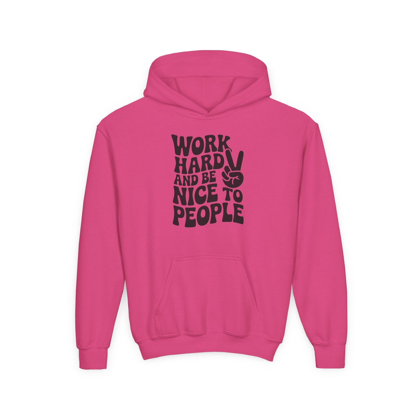 Youth Hoodie — "Work Hard And Be Nice to People" Motivational Graphic