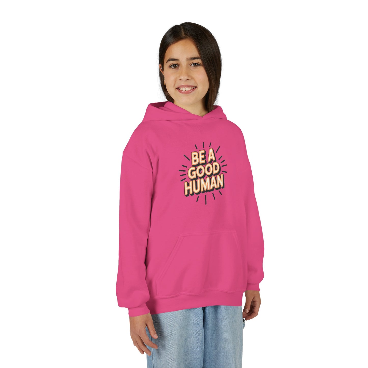 Youth Hoodie — "Be A Good Human" Positive Message Pullover