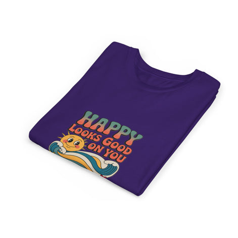 Youth Tee — "Happy Looks Good On You" Retro Sunshine Kids Shirt
