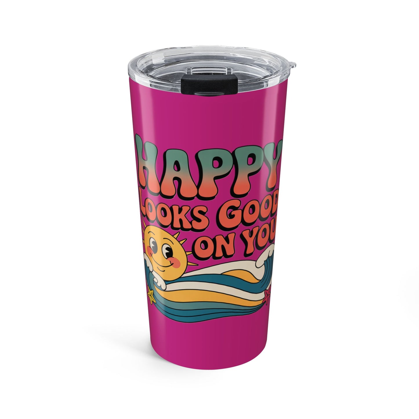 20oz Tumbler — "Happy Looks Good on You" Retro Smile Travel Cup