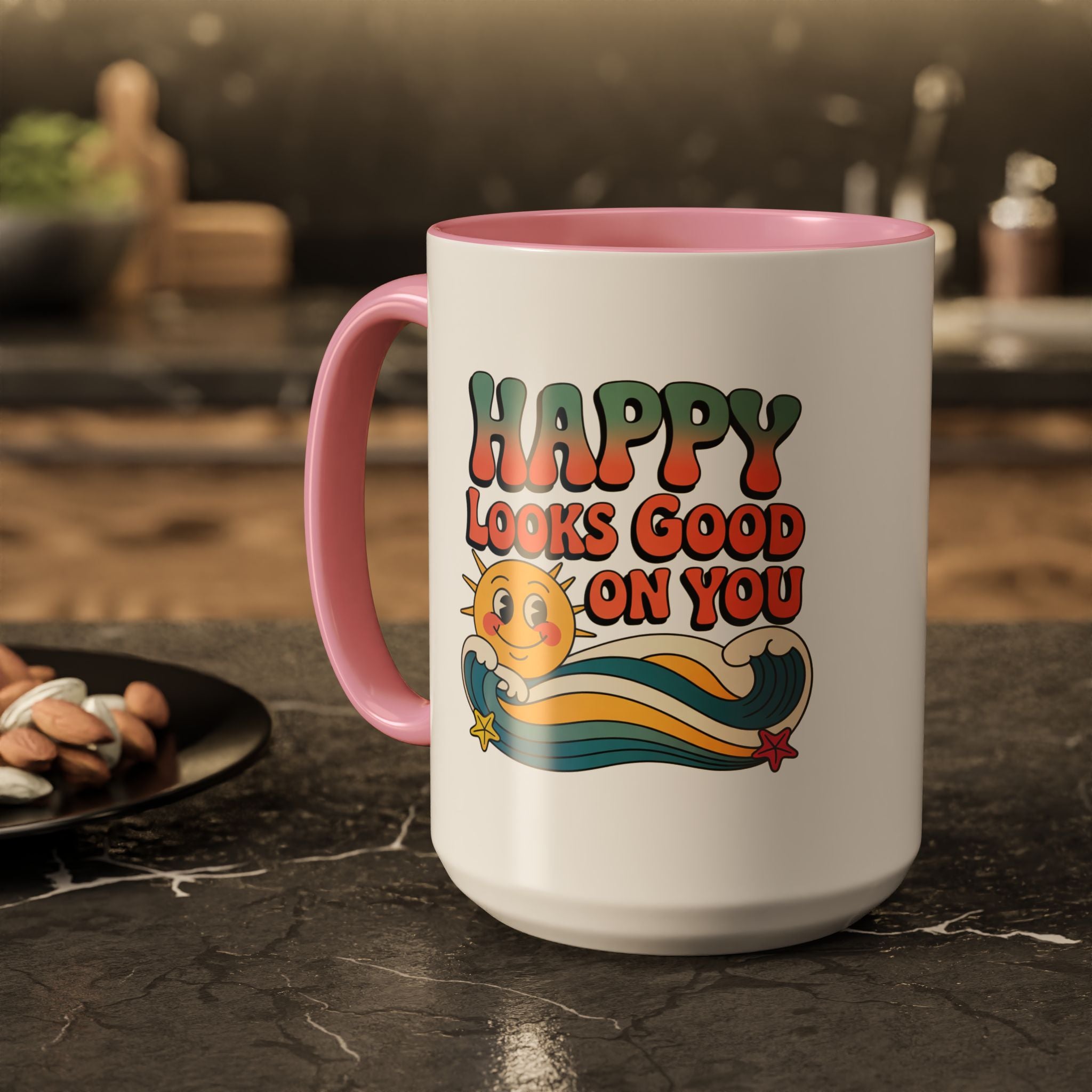 Retro 'Happy Looks Good on You' Colorful Ceramic Mug (11oz & 15oz)