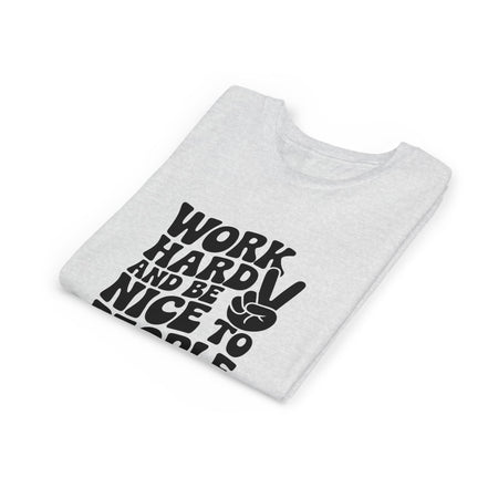 Youth Tee – "Work Hard and Be Nice to People" Retro Peace Sign Kids T‑Shirt
