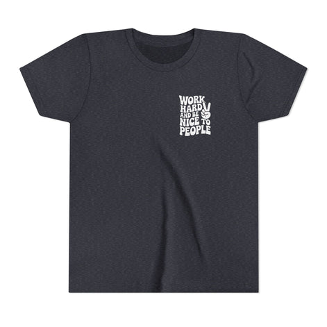 Youth Tee – "Work Hard and Be Nice to People" Retro Peace Sign Kids T‑Shirt