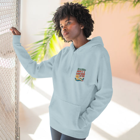Happy Looks Good On You Hoodie — Retro Smiley Graphic Fleece Pullover