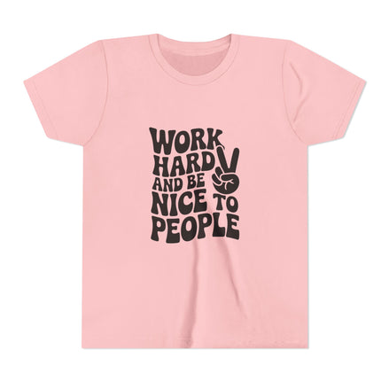 Youth Tee – "Work Hard and Be Nice to People" Retro Peace Sign Kids T‑Shirt