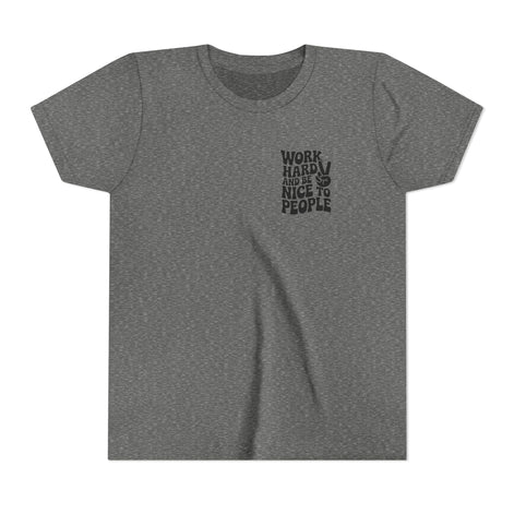 Youth Tee – "Work Hard and Be Nice to People" Retro Peace Sign Kids T‑Shirt