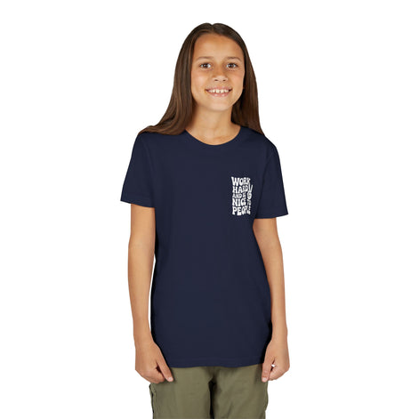 Youth Tee – "Work Hard and Be Nice to People" Retro Peace Sign Kids T‑Shirt