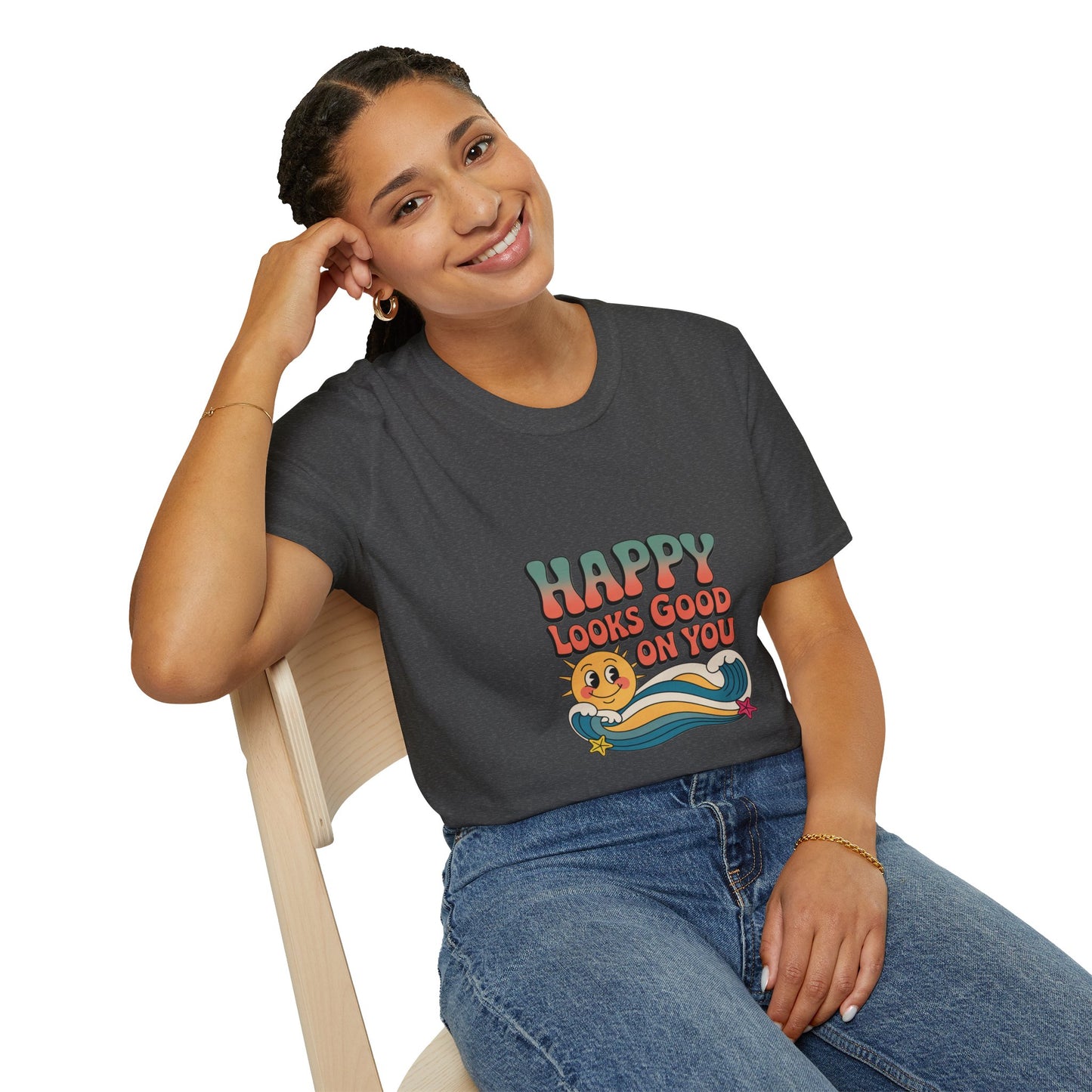 Happy Looks Good On You T-Shirt — Retro Sun Positive Graphic Tee