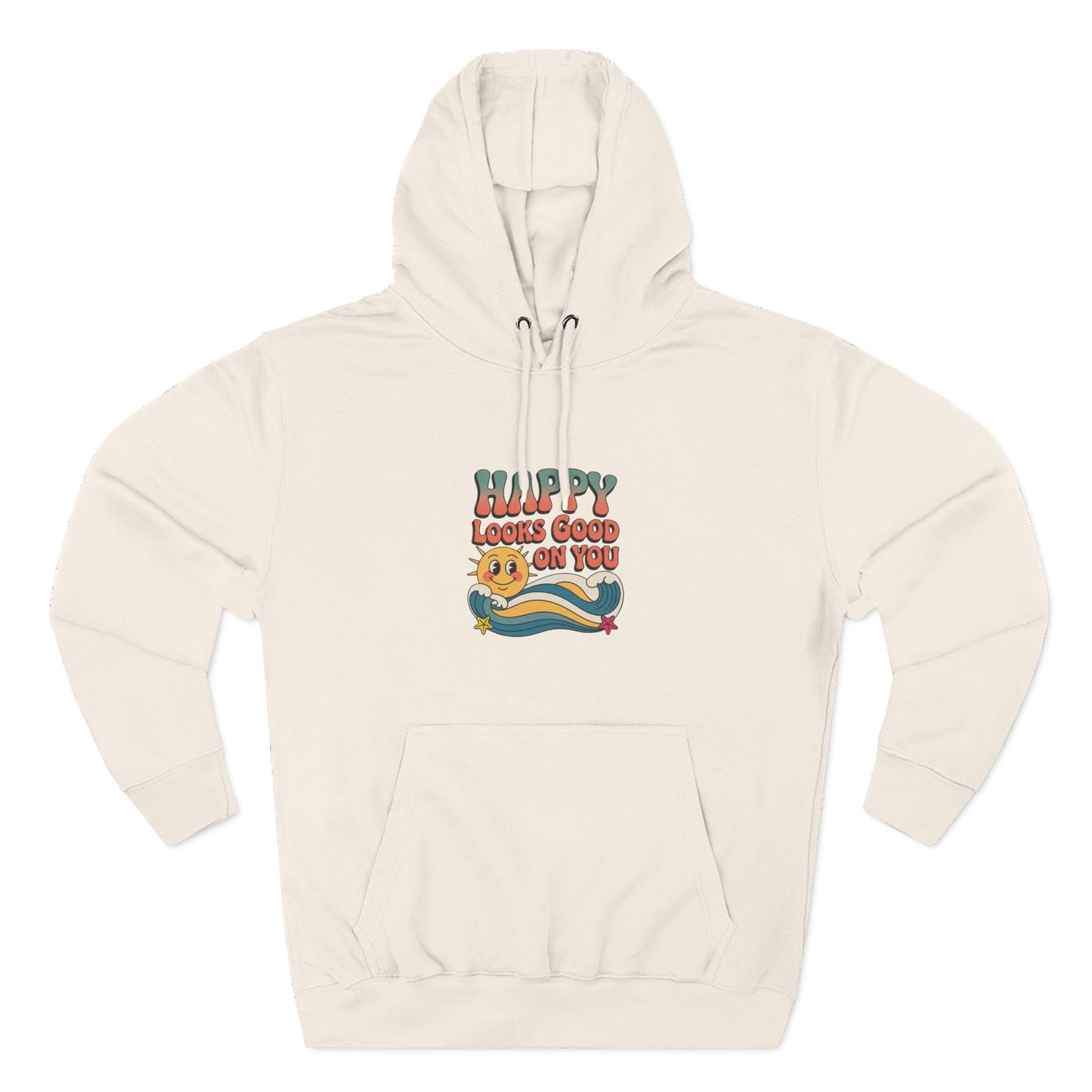 Happy Looks Good On You Hoodie — Retro Smiley Graphic Fleece Pullover