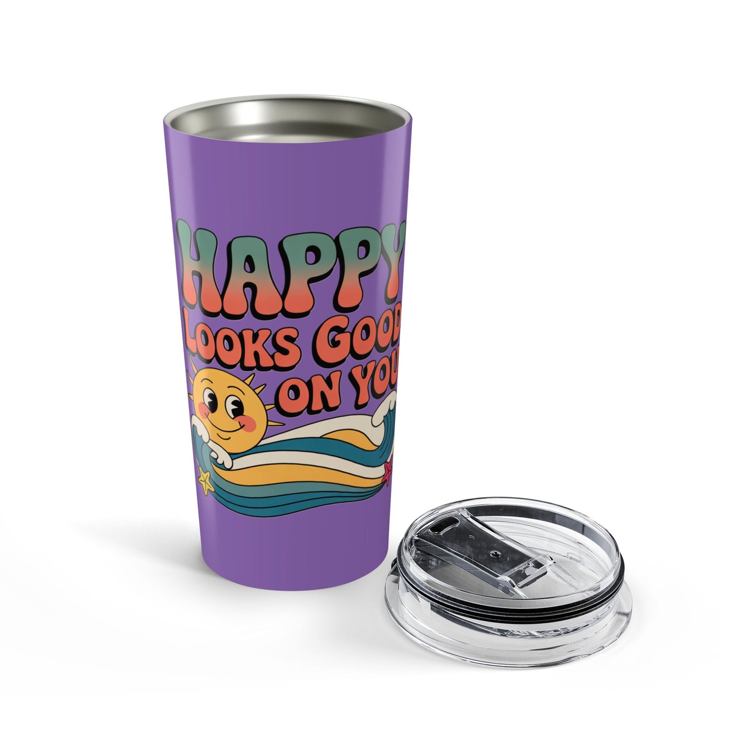 20oz Tumbler — "Happy Looks Good on You" Retro Smile Travel Cup
