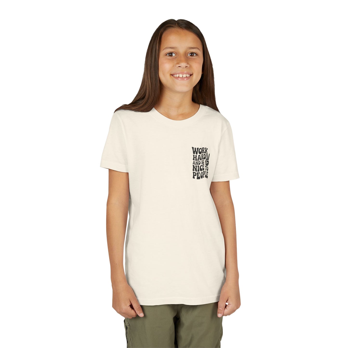 Youth Tee – "Work Hard and Be Nice to People" Retro Peace Sign Kids T‑Shirt