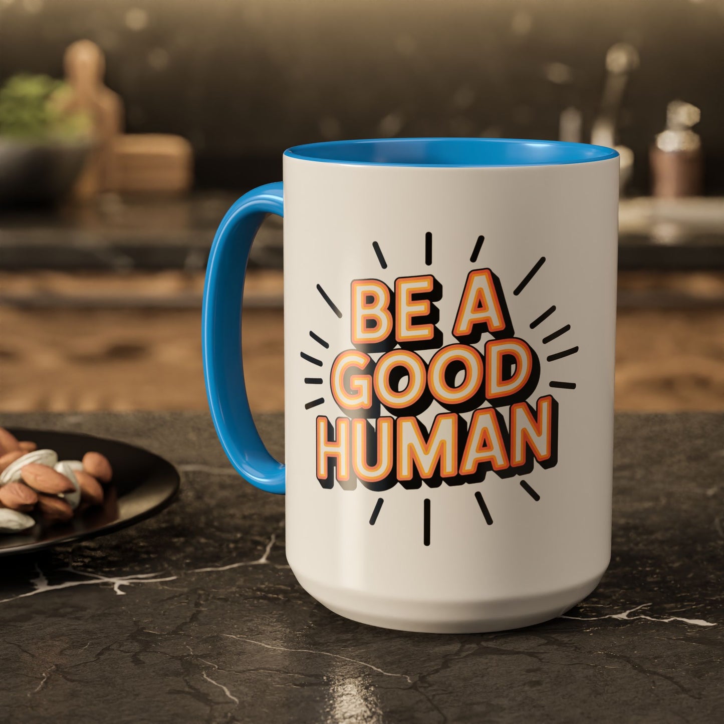 Ceramic Mug – "Be A Good Human" Retro Typography Coffee Cup (11oz & 15oz)