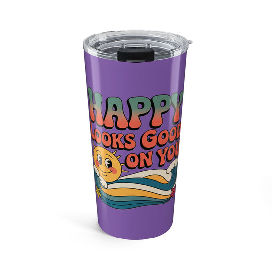 20oz Tumbler — "Happy Looks Good on You" Retro Smile Travel Cup