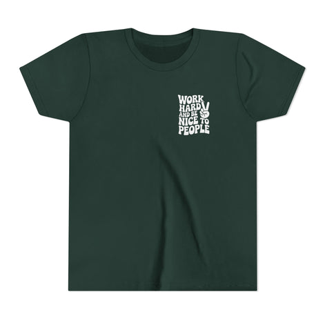 Youth Tee – "Work Hard and Be Nice to People" Retro Peace Sign Kids T‑Shirt