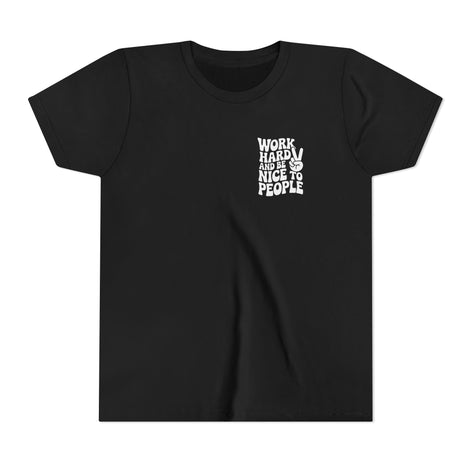 Youth Tee – "Work Hard and Be Nice to People" Retro Peace Sign Kids T‑Shirt