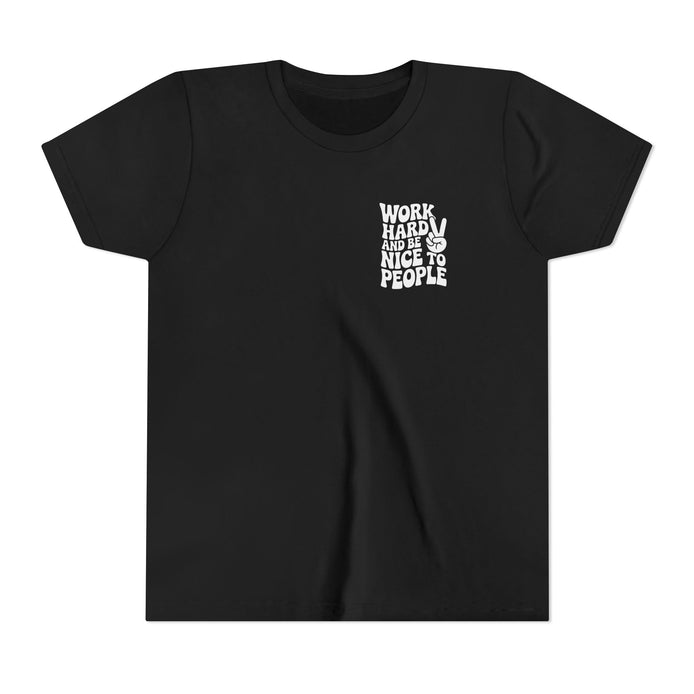 Youth Tee – "Work Hard and Be Nice to People" Retro Peace Sign Kids T‑Shirt