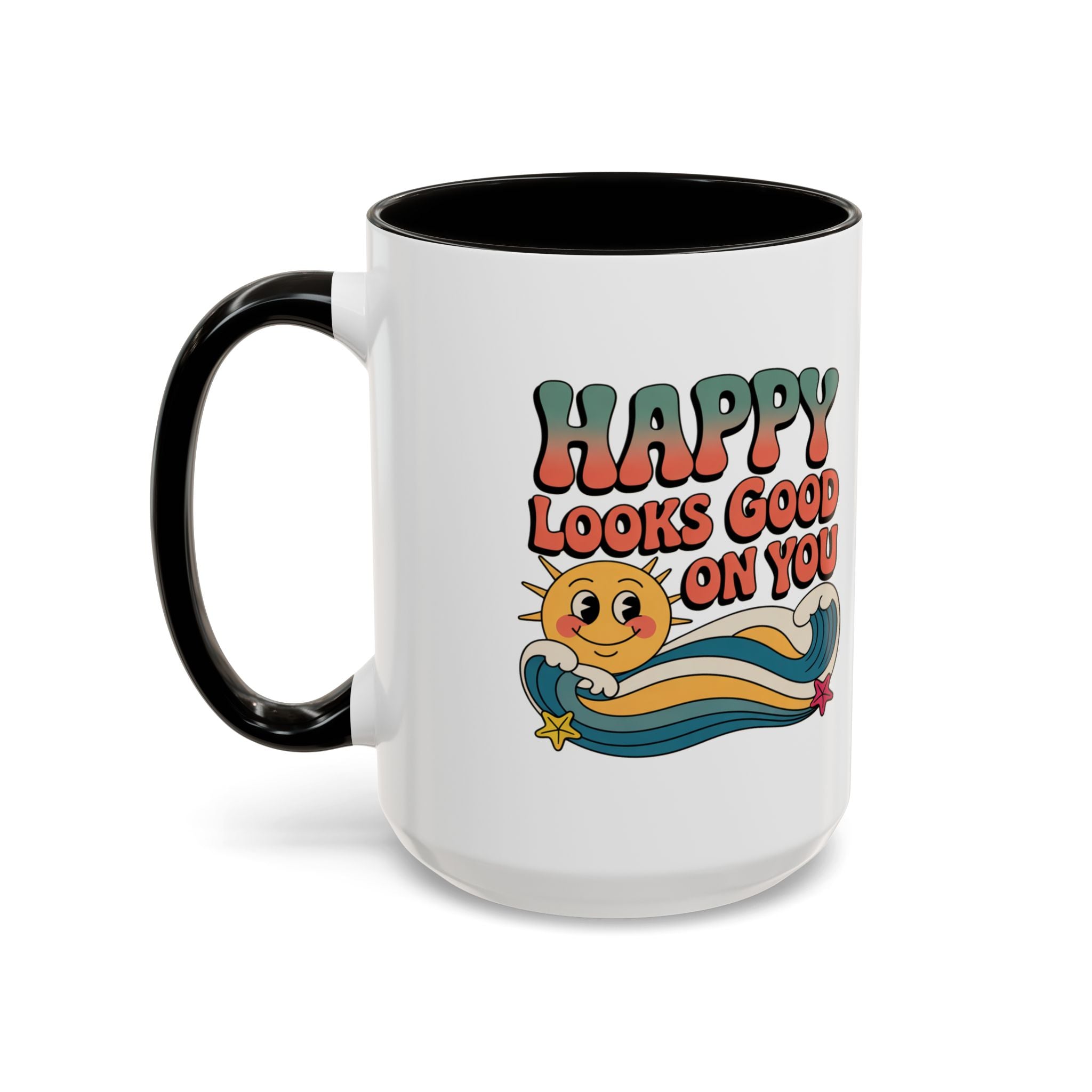 Retro 'Happy Looks Good on You' Colorful Ceramic Mug (11oz & 15oz)