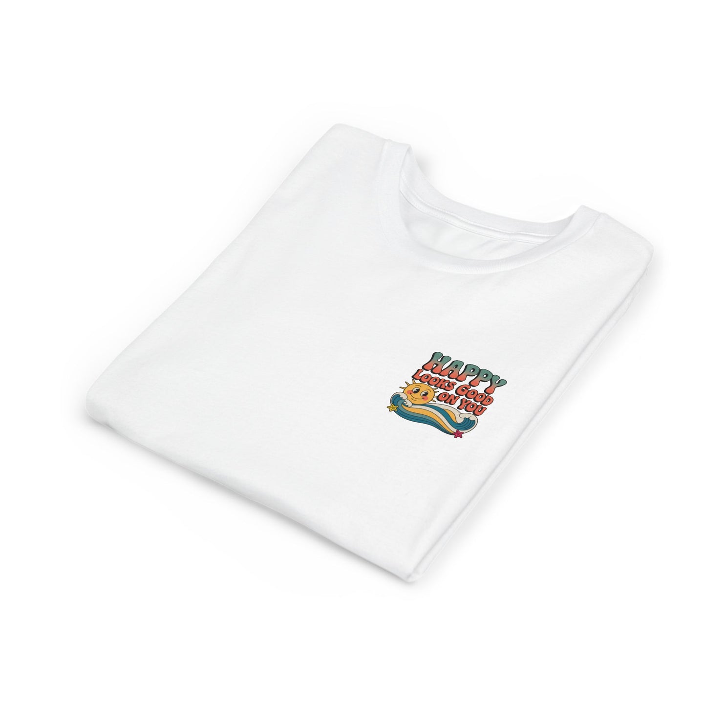 Youth Tee — "Happy Looks Good On You" Retro Sunshine Kids Shirt