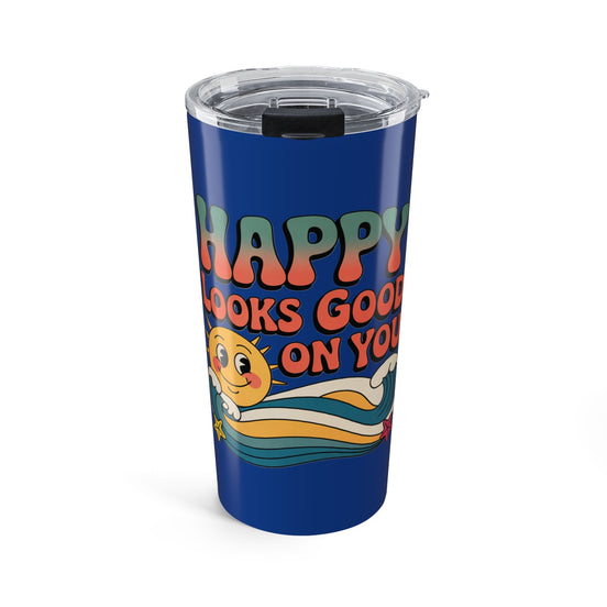 20oz Tumbler — "Happy Looks Good on You" Retro Smile Travel Cup