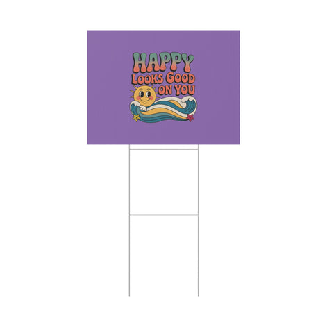"Happy Looks Good On You" Retro Sun Positive Garden Sign