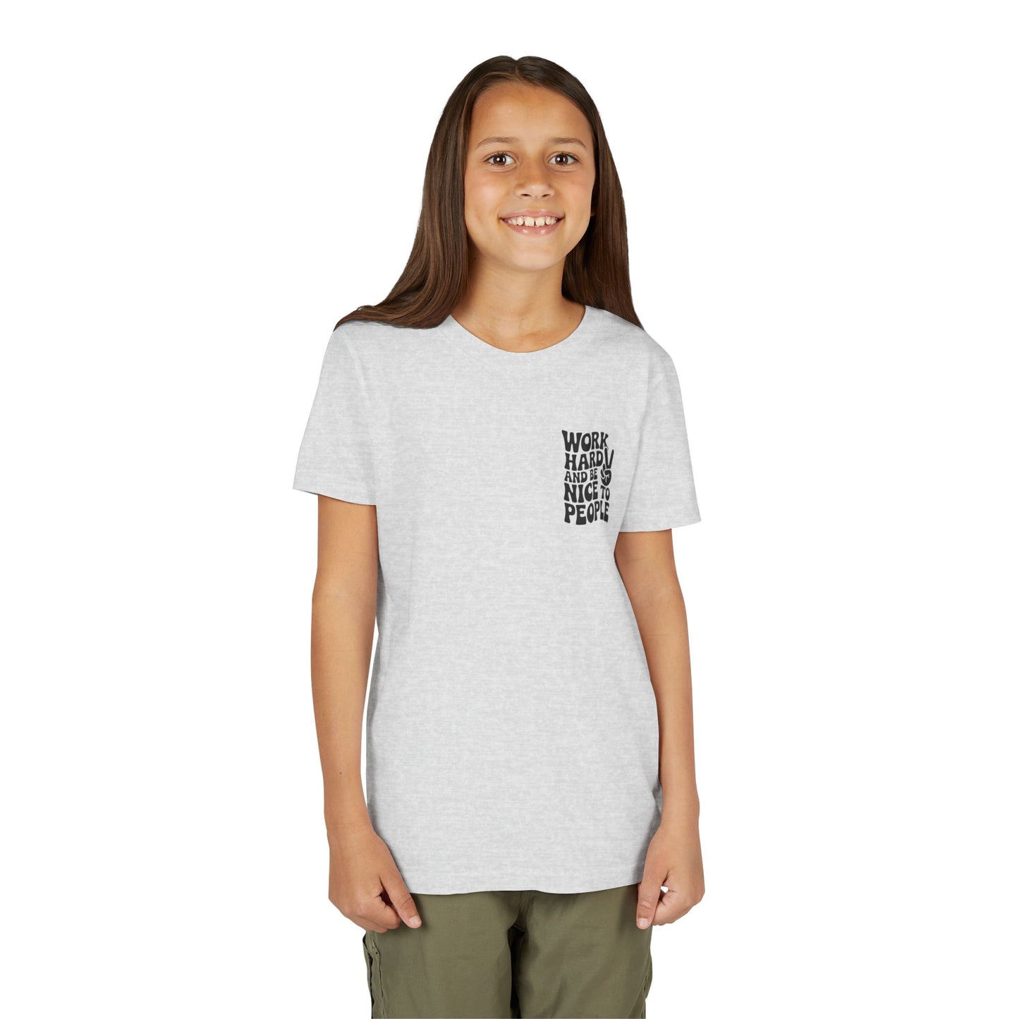 Youth Tee – "Work Hard and Be Nice to People" Retro Peace Sign Kids T‑Shirt