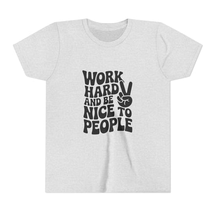 Youth Tee – "Work Hard and Be Nice to People" Retro Peace Sign Kids T‑Shirt