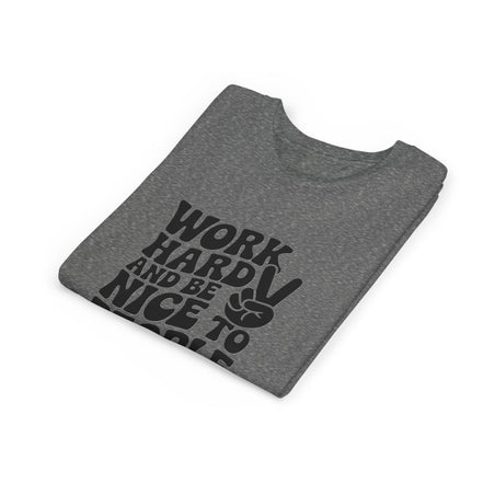 Youth Tee – "Work Hard and Be Nice to People" Retro Peace Sign Kids T‑Shirt