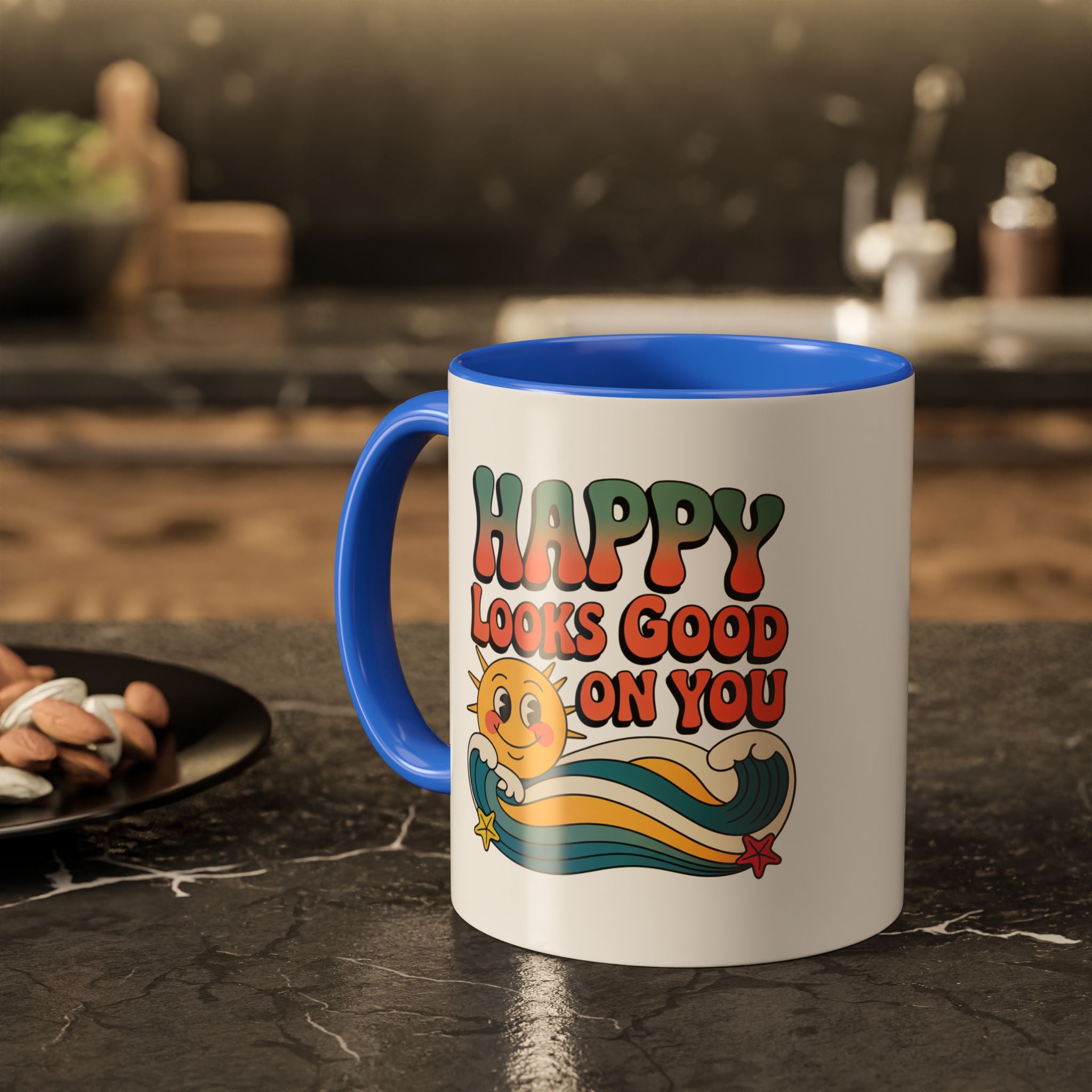 Retro 'Happy Looks Good on You' Colorful Ceramic Mug (11oz & 15oz)