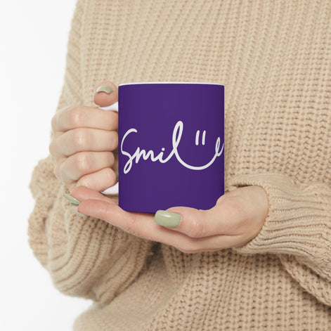 Purple/White Smile Ceramic Coffee Mug - 11oz & 15oz