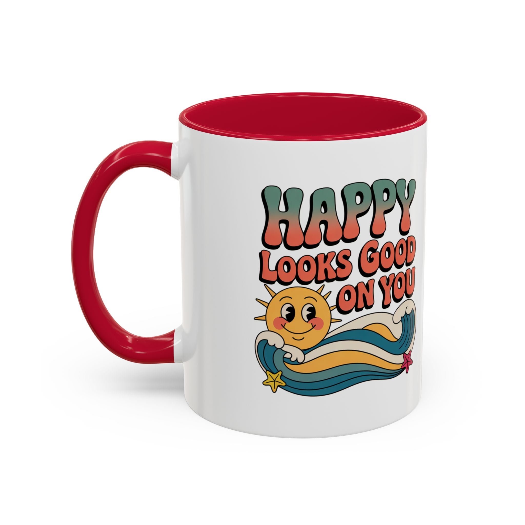 Retro 'Happy Looks Good on You' Colorful Ceramic Mug (11oz & 15oz)