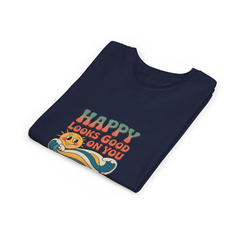Youth Tee — "Happy Looks Good On You" Retro Sunshine Kids Shirt