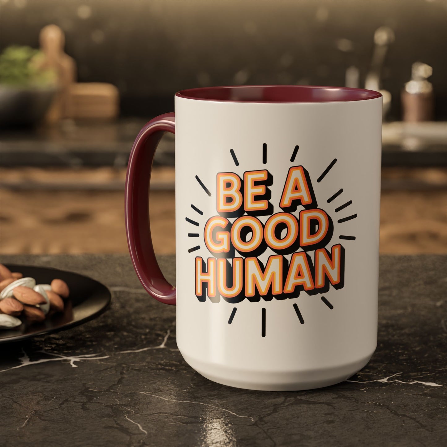 Ceramic Mug – "Be A Good Human" Retro Typography Coffee Cup (11oz & 15oz)