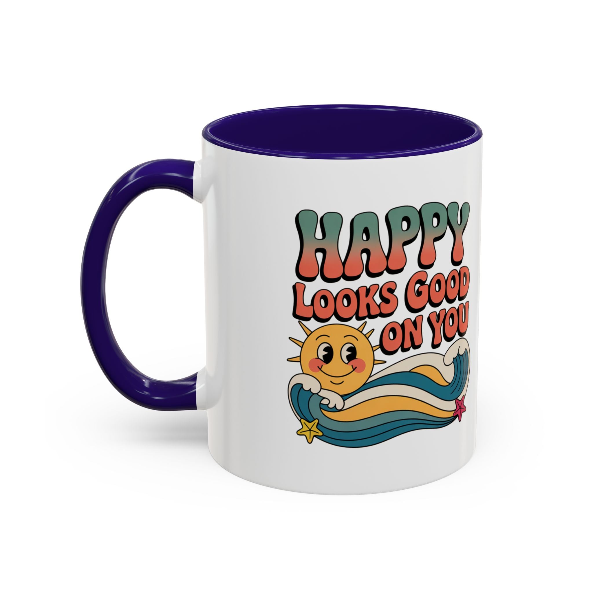 Retro 'Happy Looks Good on You' Colorful Ceramic Mug (11oz & 15oz)