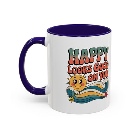 Retro 'Happy Looks Good on You' Colorful Ceramic Mug (11oz & 15oz)