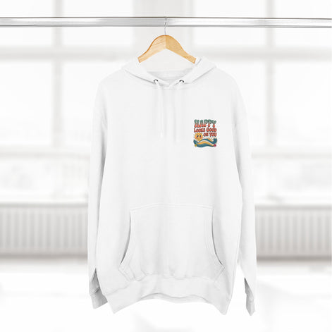 Happy Looks Good On You Hoodie — Retro Smiley Graphic Fleece Pullover