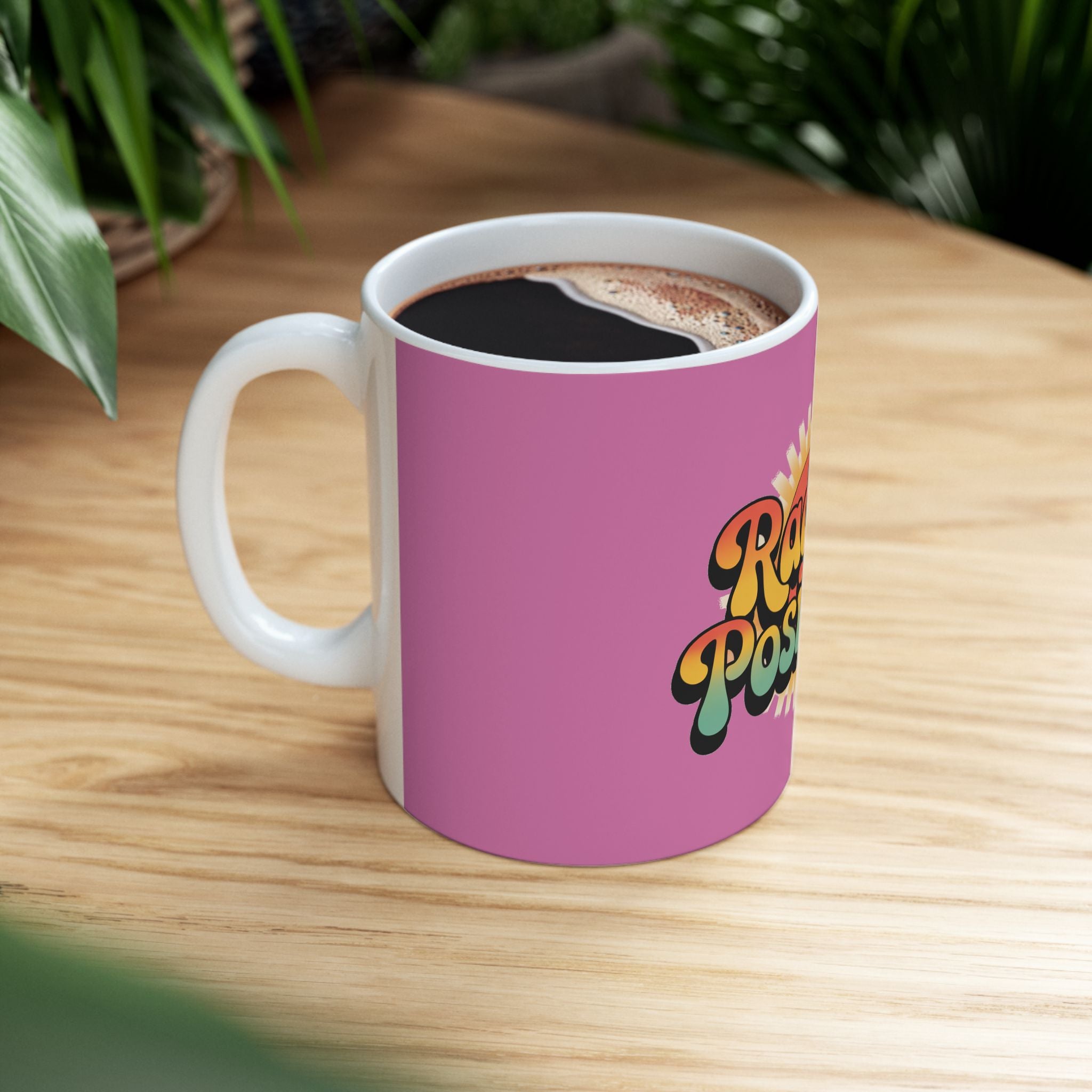 Light Pink Radiate Positivity Ceramic Coffee Mug,  11oz & 15oz