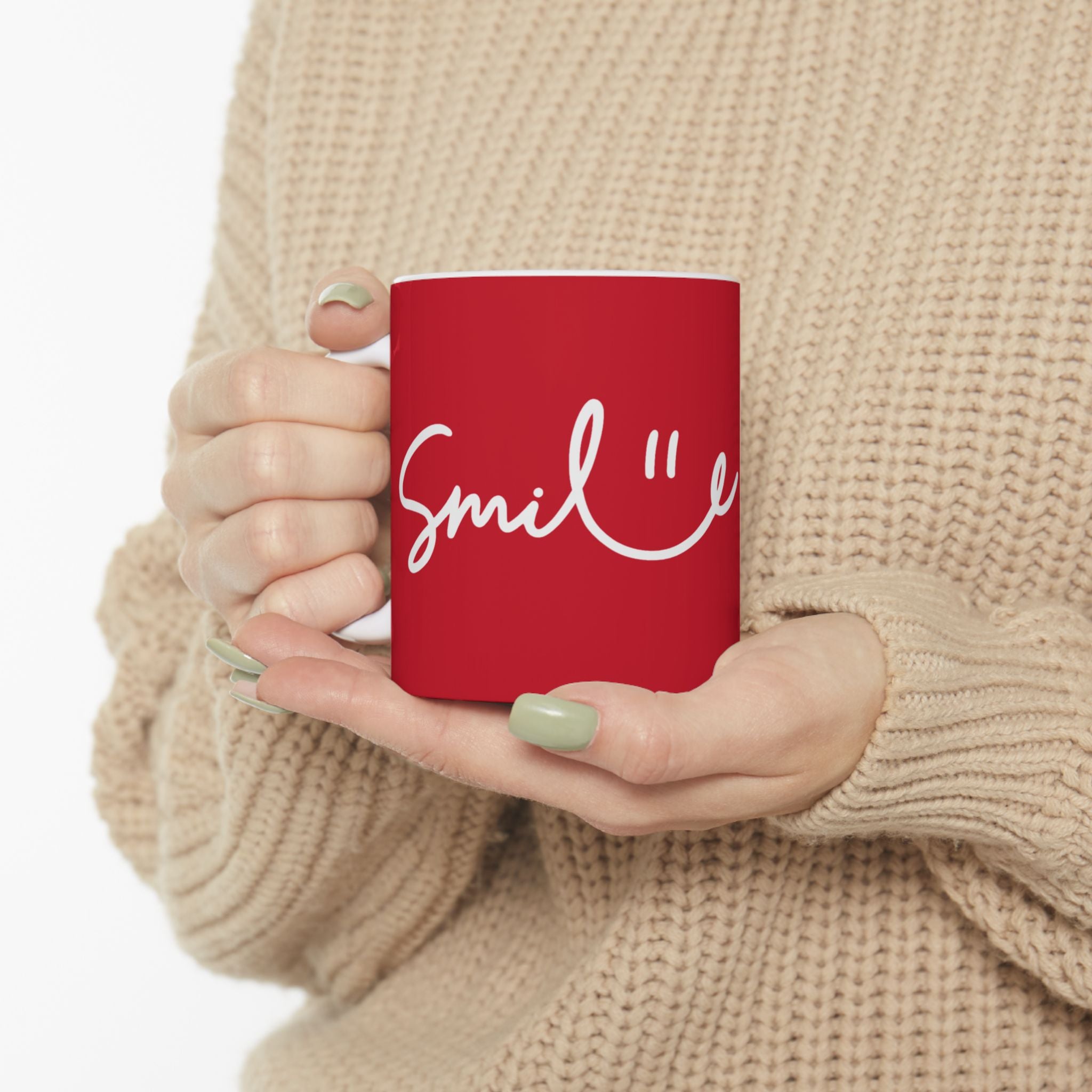 Dark Red/White Smile Ceramic Coffee Mug - 11oz & 15oz