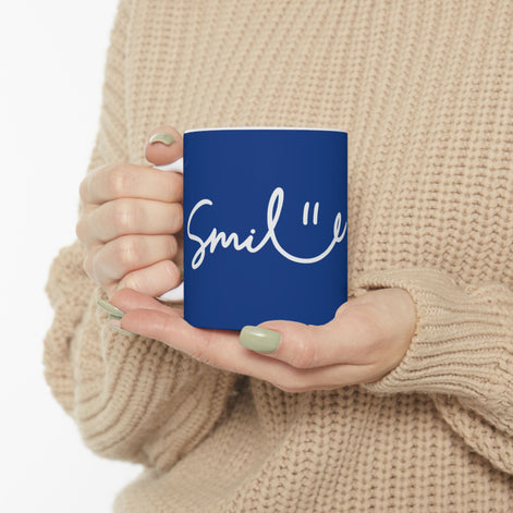 Dark Blue/White Smile Ceramic Coffee Mug - 11oz & 15oz