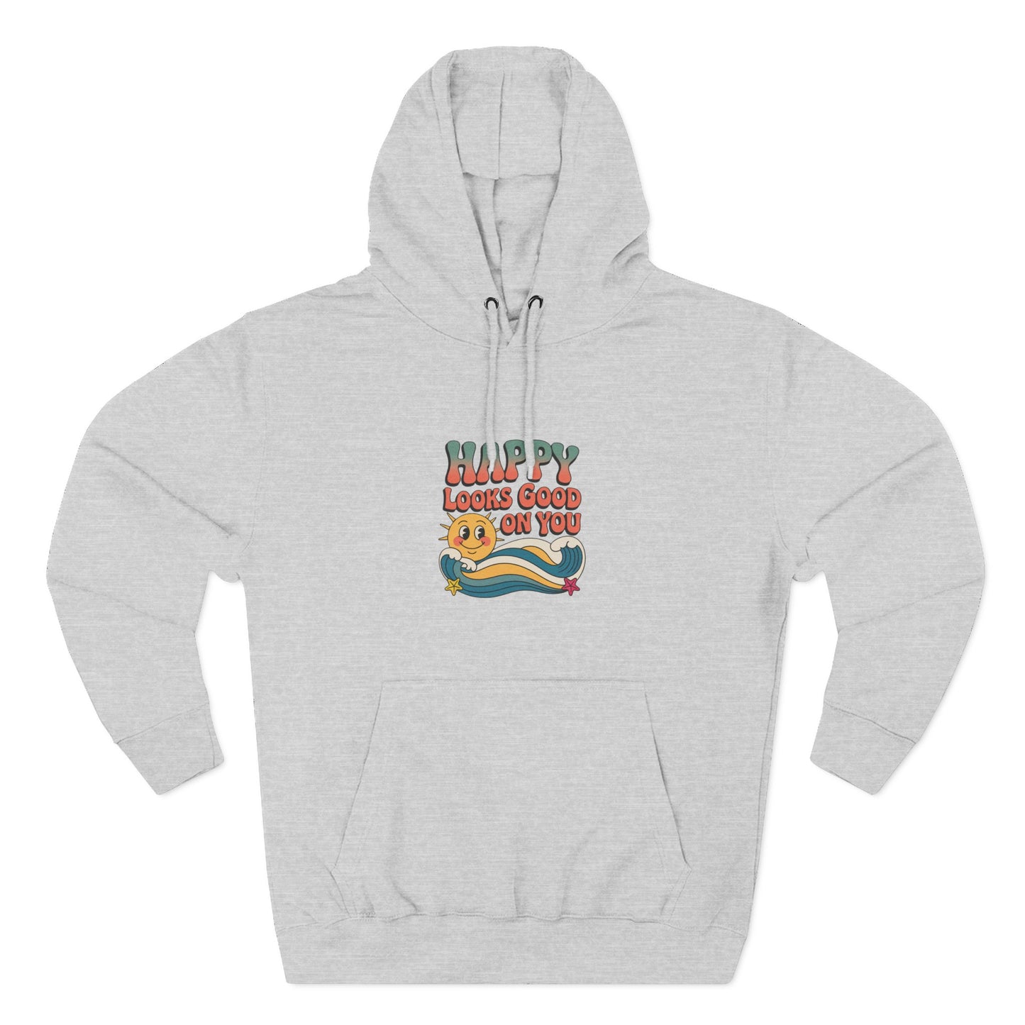 Happy Looks Good On You Hoodie — Retro Smiley Graphic Fleece Pullover